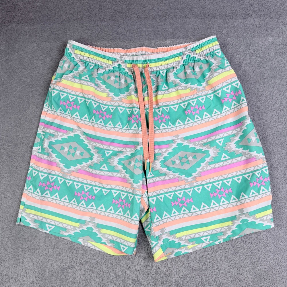 Chubbies Mens 7 Inch Inseam Swim Trunks Teal Southwestern Geometric Medium